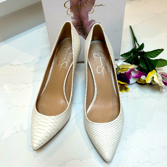 Ivory Snakeprint Stiletto Heels by Jessica Simpson - Picture 1 of 9